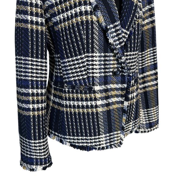 Ann Klein Factory Woven Blazer Jacket Lined Size 8 Navy Black White Tan - Picture 2 of 10